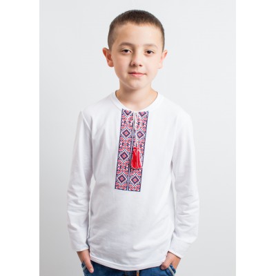 Embroidered t-shirt with long sleeves "Labyrinth" red/white